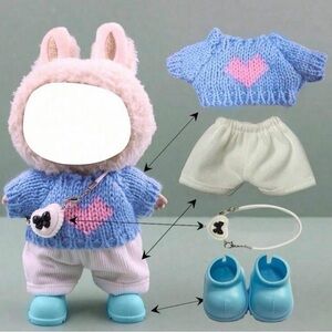 Blue and Pink Heart Knit Outfit for Labubu dolls